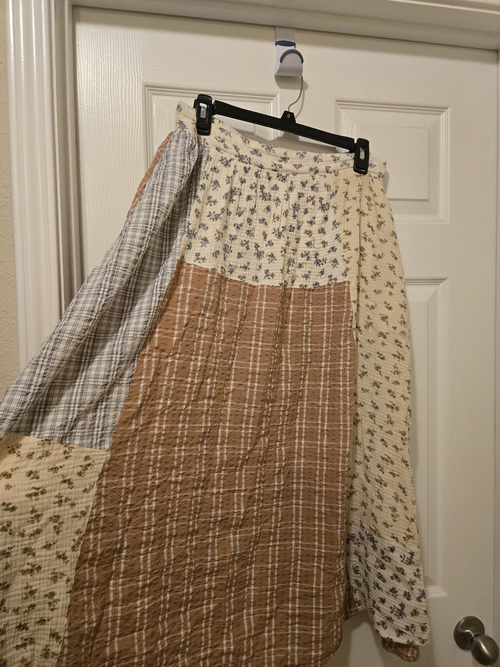 Polagram Patchwork Maxi Skirt in Cream, Brown and Blue - Picture 3 of 7